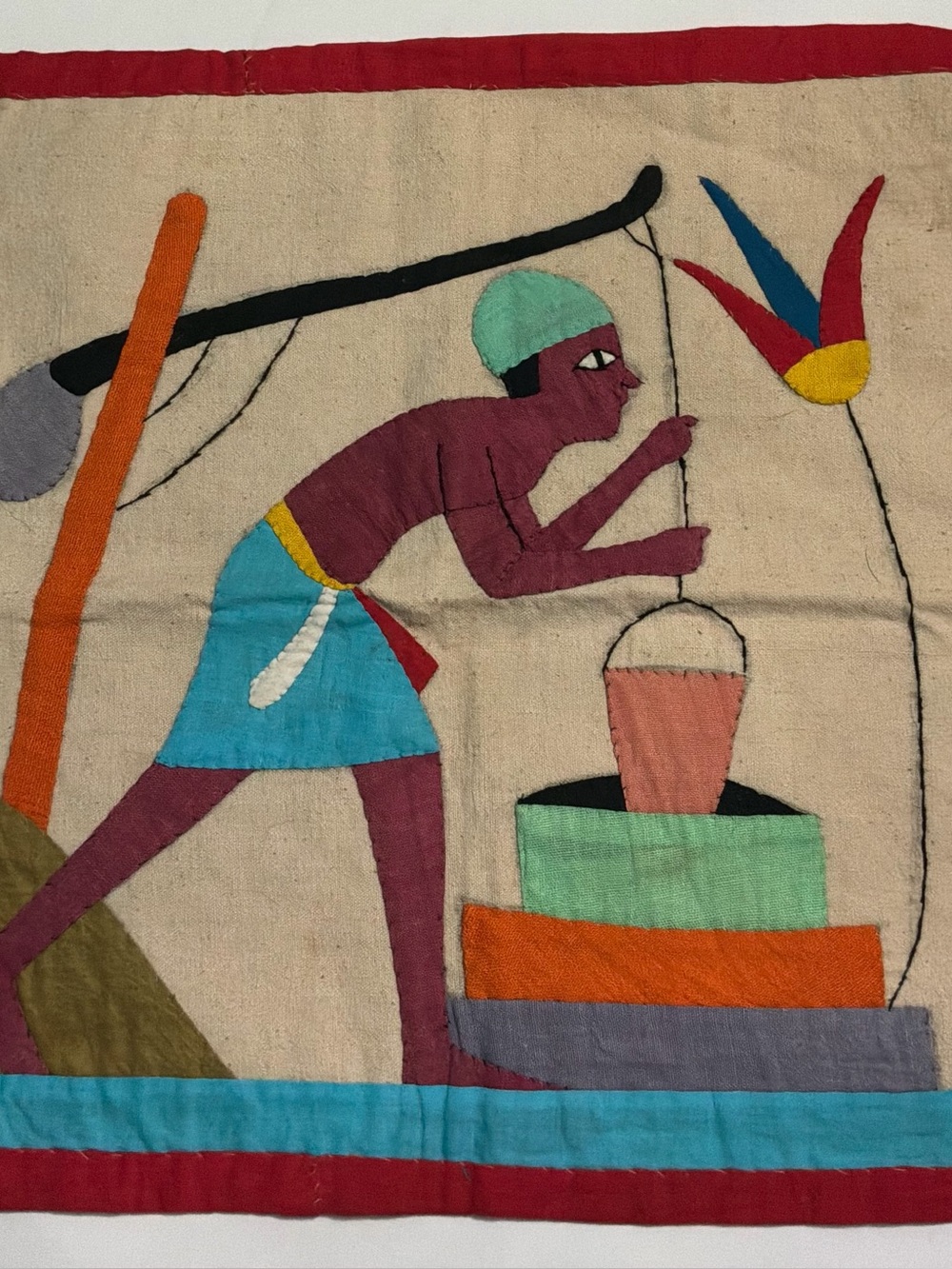 Vintage Egyptian Appliqué Handmade Textile Quilt Wall Hanging Tapestry